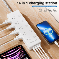 PUJIMAX 1.5M Verlängerung kabel 10 AC-Steckdose 2.4A USB-Ladegerät US-Steckdosen leiste Schalters teuerung Ultra dünner Flachste cker ABS