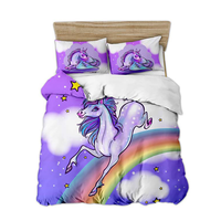 Parure de lit enfant fille motif licorne mignon, 3 pièces, drap-housse imprimé dessin animé