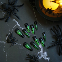 Nouveau Design Mode Vert Fantôme Araignée Art Presse Ongles Halloween Longs Ongles Artificiels ABS Matériel Faux Ongles