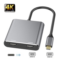 Adaptateur HUB vidéo USB-C vers double HDMI compatible 4K 60Hz pour extension d'écrans, compatible MacBook Pro/Air, ordinateur portable, téléphone portable, tablette