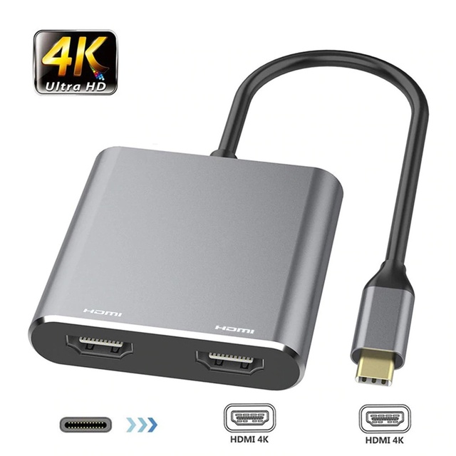 Type-C to Dual HDMI-Compatible 4K 60Hz Extend Two Screens USB-C Video HUB Adapter for MacBook Pro/Air Laptop Mobile Phone Tablet