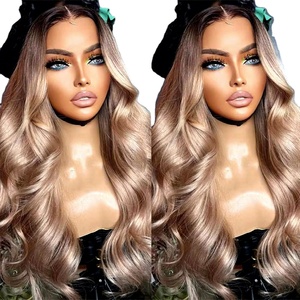 Perruque Sans Colle Frontale Complète 13x6 en Dentelle HD Pré-Coupée Ombrée Blond Cendré Couleur Thé Vison, Cheveux Vierge Bruts, Perruque Frontale en Dentelle de Cheveux Humains - Product Image 1