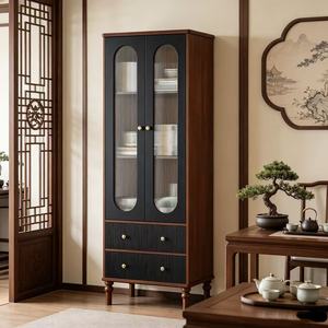 Mid Century Modern Wood Living Room Cabinet With Glass Doors And 2 <b>Drawers</b> <b>Storage</b> Unit <b>For</b> Home Furniture - Product Image 4
