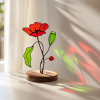 Attrape-soleil en cristal Art Déco avec motif de fleurs orange artificielles en verre teinté, décor de maison, cadeau de Noël, motif Pavot de Californie