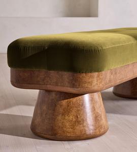 Banco de Madera de Estilo Moderno de Mediados de Siglo con Tapicería Verde, Muebles para Dormitorio - Product Image 3