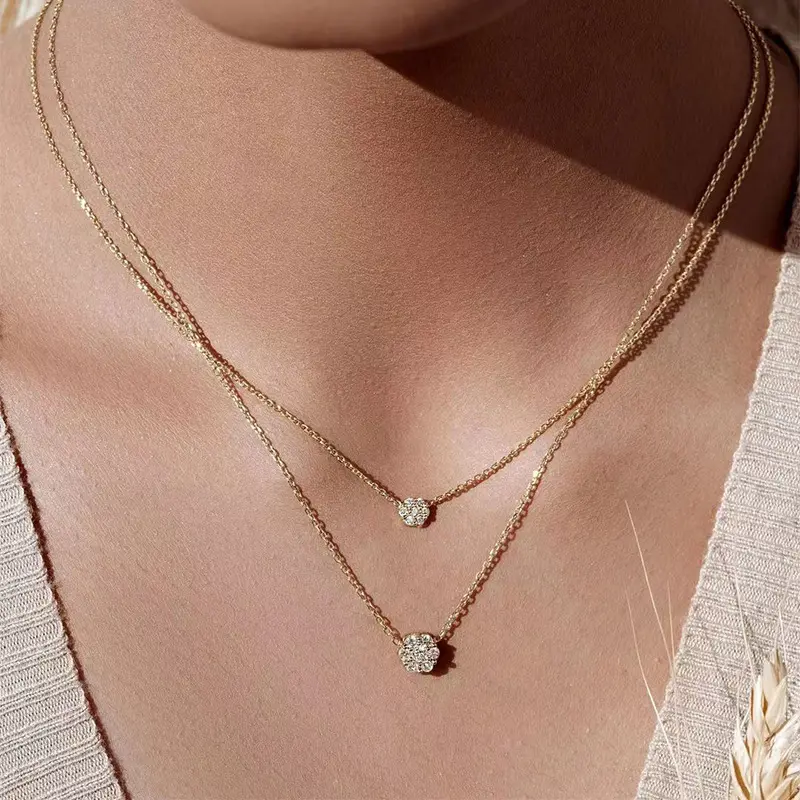 Double Layer Necklace Pave Zircon Charm Luxury 925 Sterling Silver Necklace Jewelry Women