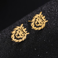 Boucles d'oreilles clous couronne lion en acier inoxydable hypoallergénique pour enfants, cadeau d'anniversaire, style minimaliste, or et argent, Ganku