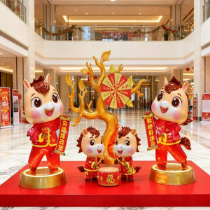 Sculpture d'animal <span class=keywords><strong>cheval</strong></span> rouge chinois, statue Yuanbao, installation de <span class=keywords><strong>cheval</strong></span> pour la décoration des lieux publics - Product Image 6