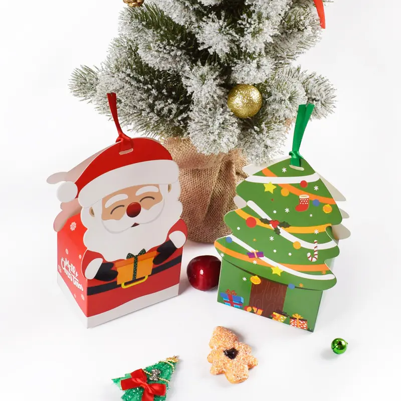 Presente De Natal Cartoon Tree Box Atacado Natal Colorido Bonito Em Forma De Papel Doces Cookie Treat Boxes