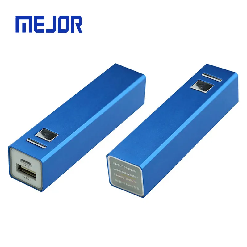 Blue Rectangle aluminum laddare tube powerbank 2600mah portable Tubo phone charger mini power bank