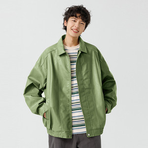 <b>Men's</b> Vintage <b>Suede</b> Baseball <b>Jacket</b>-Trendy PU Coated Reversible Zippered Air-Conditioned Woven Fabric - Product Image 5