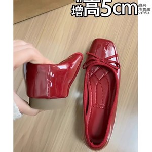 New Style Women's Red Patent Leather Wedding Shoes Ballet <b>Flats</b> Bows Light-Weight Insole Height-Increasing Bridal Summer - Product Image 2