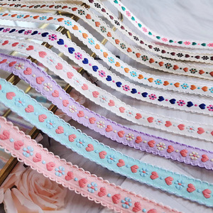 New phong cách dân tộc DIY ren Phụ kiện handmade 100% polyester Ribbon Bow tim thêu hoa nhỏ lượn sóng cạnh xương cá - Product Image 1