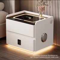 Table de chevet intelligente multifonctionnelle de luxe en acrylique avec rangement, chargeur sans fil et port USB pour chambre à coucher, style crème