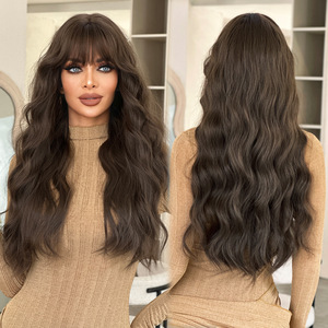 Parrucca Lunga Riccioluta Nera Naturale Effetto Seta Opaca 2025 con Frangia, per Ragazze, Copricapo Completo, Uso Quotidiano, Alta Qualità, Permanente e Tinta - Product Image 1