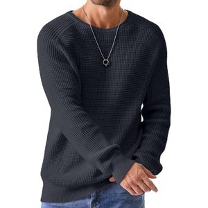 FOXA Men's Crewneck <b>Pullover</b> <b>Sweater</b> Waffle Knit Ribbed Edge Casual Loose Fit <b>Sweater</b> Standard Thickness 100% Acrylic - Product Image 1