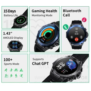 รุ่นทั่วโลก Black Shark S1 Pro หน้าจอ AMOLED ขนาด 1.43 นิ้ว ความละเอียด 466*466 แสดงผลได้ตลอดเวลา แบตเตอรี่ใช้งานได้นาน 15 วัน รองรับ NFC มาตรฐาน IP68 รองรับการชาร์จแบบไร้สาย - Product Image 6