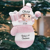 Ornement de Noël suspendu en résine de haute qualité, mini sapin de Noël, design sucette et gant de bébé, 4 couleurs
