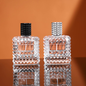 Customized 50ml Fancy Glass <strong>Perfume</strong> <strong>Bottle</strong> with Shiny Cap &amp; Pump Sprayer Square Shape &amp; Logo for <strong>Perfume</strong> - Product Image 1