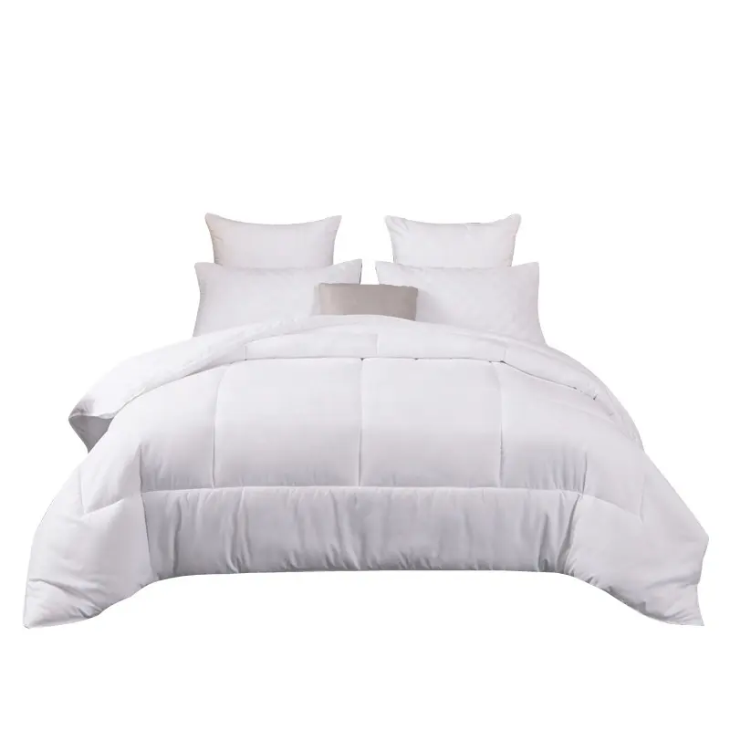 White Hotel Bed Linens Comforter Set 100% Cotton Cover Down-like Filling Quilted Duvet Insert All Seasons Quilt