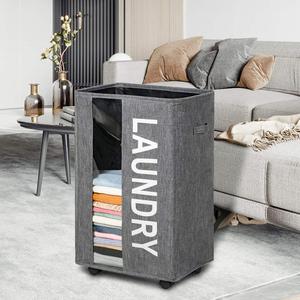 90L Extra Large <strong>Laundry</strong> <strong>Basket</strong> Hamper with <strong>Wheels</strong> Clear Window Tall Collapsible Dirty Clothes <strong>Laundry</strong> Hamper - Product Image 5