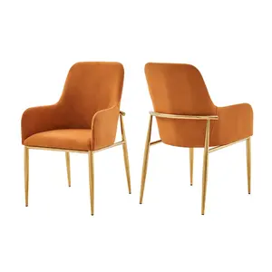 工厂直接豪华设计餐厅叉骨椅子现代织物天鹅绒金色金属腿口音餐椅