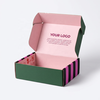 Boîte d'expédition en carton ondulé personnalisée, design rayé vert et rose, emballage cadeau pour la vente au détail et la promotion de la marque