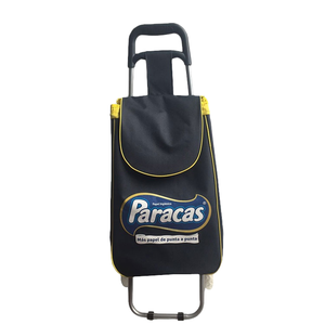 Paracas Folding <b>Shopping</b> Cart With 4 PU <b>Wheels</b> Convenient Indoor Use Black And Yellow Design - Product Image 1