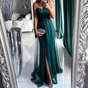 Vestido de noche de un solo hombro, color verde sólido, cintura imperio, vestido largo para mujer, ropa formal para fiesta - Product Image 1