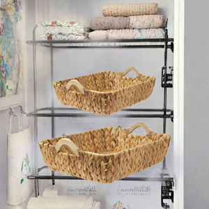 Cestas de Almacenamiento Grandes Tejidas a Mano Modernas con Asas de Madera, Paquete de 2, Cestas Organizadoras Plegables de Jacinto de Agua - Product Image 3
