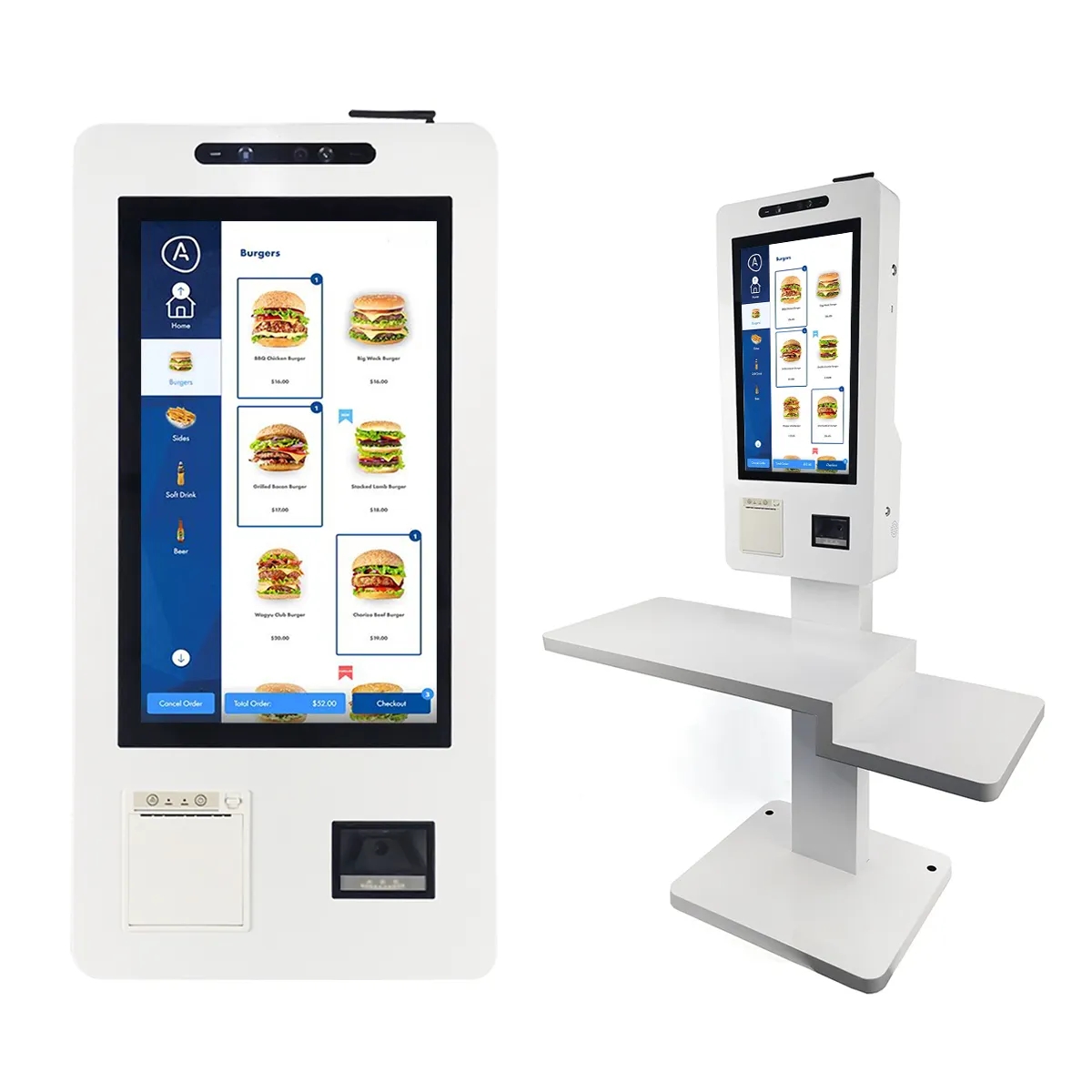 21.5 polegadas touch kiosks pagamento android windows, caixa, sistema térmico impressora auto serviço máquina kiosk