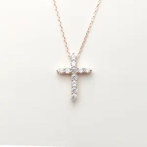 Diamond Gold Plated Necklace Waterproof Jewelry 925 Silver Jewelry Custom Pendant Jewelry Cross Necklace