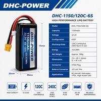Batterie LiPo haute performance DHC-POWER 22,2V 6S 1150mAh 120C, 189g, 500 cycles, pour drones de course FPV et freestyle