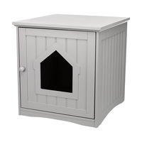 Nichoir décoratif et protecteur en bois en forme de maison pour chat, idéal comme table d'appoint, table de chevet, ou enclos intérieur pour animaux de compagnie et litière.