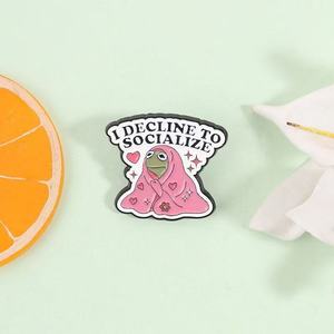 Broches <span class=keywords><strong>de</strong></span> metal esmaltados al por mayor, <span class=keywords><strong>serie</strong></span> creativa y peculiar Anti-Social, estilo caricatura, rana solitaria, accesorios <span class=keywords><strong>de</strong></span> metal, insignias. - Product Image 3