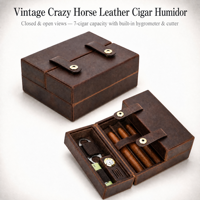 Étui à cigares rétro en cuir Crazy Horse pour 7 cigares, humidor de voyage portable à rabat, boîte de rangement en cuir véritable avec boucle, vente en gros