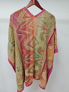 OEM colourful machine knotred with geometric embroidery <b>poncho</b> - Product Image 2