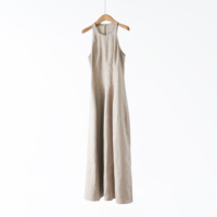 Robe sans manches à col rond en lin sergé scintillant de luxe italien, coupe verticale haut de gamme, nouvelle collection début de printemps B ~ C 26