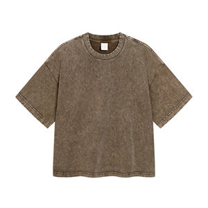 <b>Cropped</b> Short Sleeve T-Shirt Streetwear Boxy Snow Wash Distressed Basic - Product Image 1