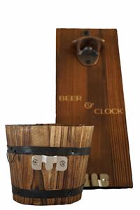 ที่เปิดขวดติดผนังแบบเรียบง่าย Beer <span class=keywords><strong>O</strong></span>'<span class=keywords><strong>Clock</strong></span> พร้อมที่เก็บขวด ทำจากไม้สนสีเข้ม พร้อมที่เปิดขวดโลหะผสมสังกะสี และถังไม้แบบถอดได้ - Product Image 2