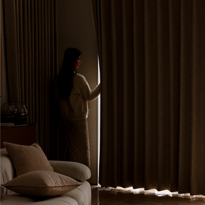 Rideaux occultants modernes à plis froncés couleur unie en polyester et coton pour salon, décoration à occultation totale de la lumière - Product Image 5