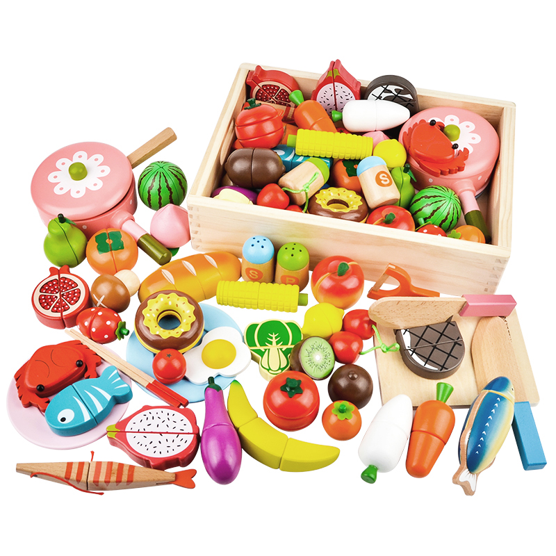 Juguetes Educativos Montessori para cocina, juego de vegetales de madera, juguetes para cortar frutas y verduras para niños