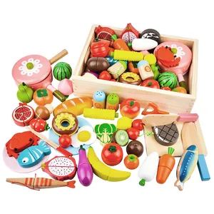 Montessori Mainan Edukasi Anak-anak, Mainan Pemotong Sayuran Kayu Dapur untuk Anak-anak