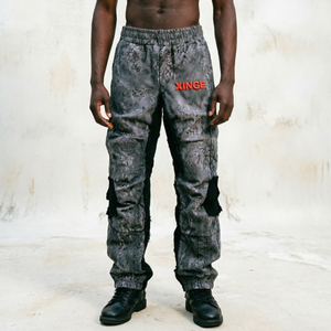 Custom Y2K Men's Low Waist Button Fly Eco-Friendly Heavyweight Leather Acid Wash Vintage Full Print Flare Jeans Pants Wholesale - Product Image 1