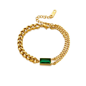 European American Style Geometric Chain Bracelet Gold Color Green Stone Bezel Setting Gift Jewelry B430 - Product Image 5