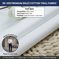 Tissu pour chemise d'affaires en coton longues fibres 100% 80/2, jacquard sergé respirant et léger, traité à l'ammoniaque liquide, facile d'entretien, en stock