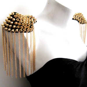 Pietra Spallina, 2 Pcs Oro Con Borchie Spallina, Fatti A Mano In Oro Shoulderpieces Con La Catena Nappa - Product Image 6