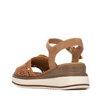 Sandales compensées Xti pour femme, bout ouvert, en cuir véritable, style plateforme rembourrée, talon de 5 cm, semelle intermédiaire en bois, semelle extérieure en EVA, fermeture à boucle