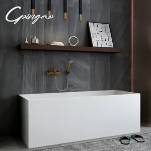 Vasca da bagno Freestanding in superficie solida per bagno quadrato in stile moderno in pietra artificiale di dimensioni personalizzate