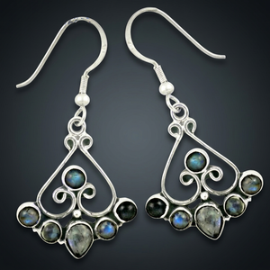 Pendientes Largos de Plata de Ley 925 con Labradorita Vintage para Mujer, con Baño de Oro Blanco, Perla y Diamantes como Piedras Principales, para Fiestas - Product Image 4